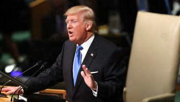 NEW YORK, NY - SEPTEMBER 19: President Donald Trump speaks to world leaders at the 72nd United Nations (UN) General Assembly at UN headquarters in New York on September 19, 2017 in New York City. This is Trump's first appearance at the General Assembly where he addressed threats from Iran and North Korea among other global concerns. (Photo by Spencer Platt/Getty Images)