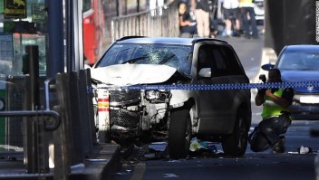 epa06401079 A damaged vehicle at the scene of an incident on Flinders Street, in Melbourne, Australia, 21 December 2017. Twelve people are being treated by paramedics after a car, understood to be a white Suzuki SUV, ploughed into pedestrians in central Melbourne. EPA-EFE/JOE CASTRO AUSTRALIA AND NEW ZEALAND OUT