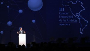 Interamerican Development Bank (BID) President Luis Alberto Moreno delivers a speech during the inauguration of the III Americas Business Summit in Lima, on April 12, 2018. / AFP PHOTO / Luka GONZALES (Photo credit should read LUKA GONZALES/AFP/Getty Images)