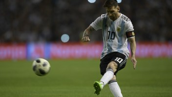 Messi en un partido amistoso que enfrentó a Argentina contra Haití el 29 de Mayo de 2018. (Crédito: JUAN MABROMATA/AFP/Getty Images)