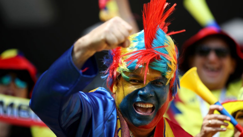 SARANSK, RUSSIA - JUNE 19: A Colombia fan enjoys the pre match atmosphere prior to the 2018 FIFA World Cup Russia group H match between Colombia and Japan at Mordovia Arena on June 19, 2018 in Saransk, Russia. (Photo by Clive Mason/Getty Images)