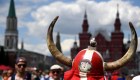 Denmark suporters gather in front of Saint Basil's Cathedral in Red Square in Moscow on June 26, 2018, during the Russia 2018 World Cup football tournament. (Photo by FRANCK FIFE / AFP) (Photo credit should read FRANCK FIFE/AFP/Getty Images)