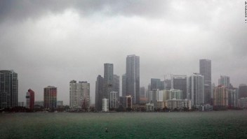 Rain fall upon the Miami Skyline this Labor Day weekend on Monday, September 3, 2018