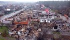 Dron capta destrucción significativa en Moschun, cerca de Kyiv